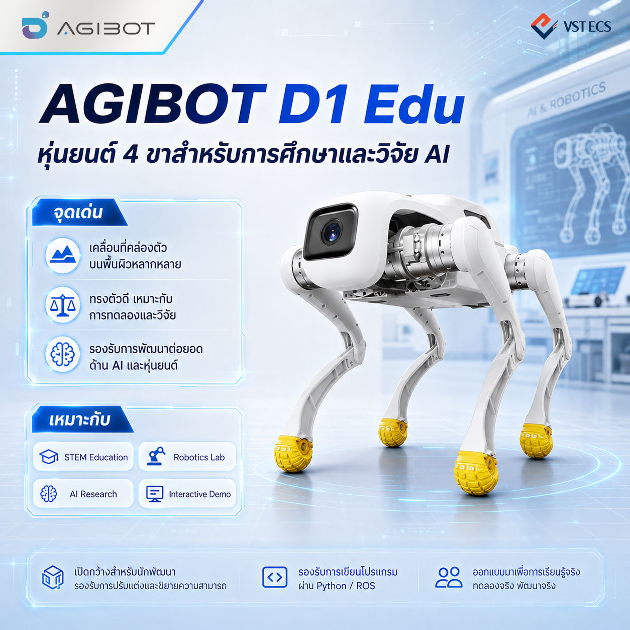 AGIBOT D1 Edu หุ่นยนต์ 4 ขาสำหรับการศึกษาและวิจัย AI