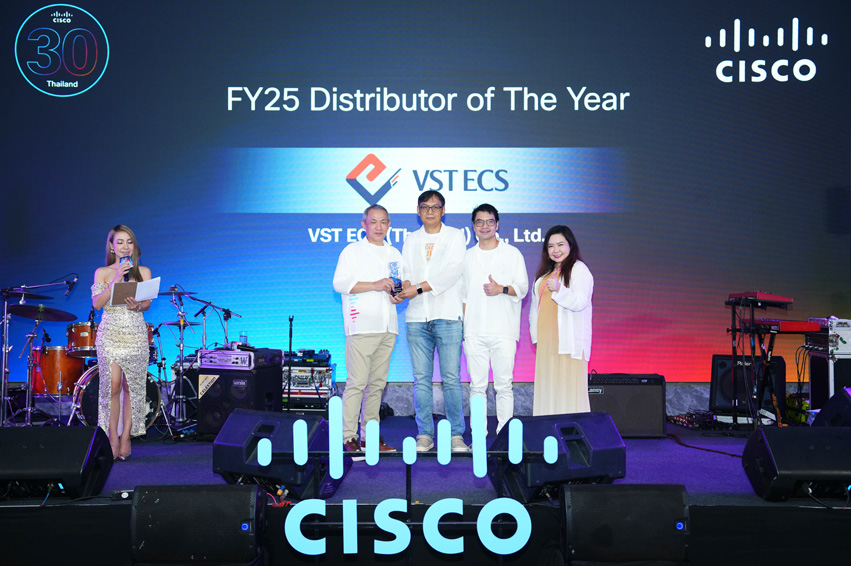 วีเอสที อีซีเอส (ประเทศไทย) รับรางวัลดิสทริบิวเตอร์ยอดเยี่ยม FY25 Distributor of The Year จาก Cisco ต่อเนื่องเป็นปีที่ 12