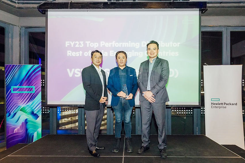วีเอสที อีซีเอส (ประเทศไทย) รับมอบรางวัล FY23 Top Performing Distributor- Rest of Asia Emerging Countries จาก HPE